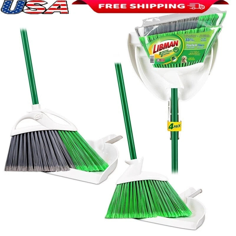 Angle Broom & Dust Pan Set Heavy Duty Cleaning Tools Indoor & Outdoor Use Green