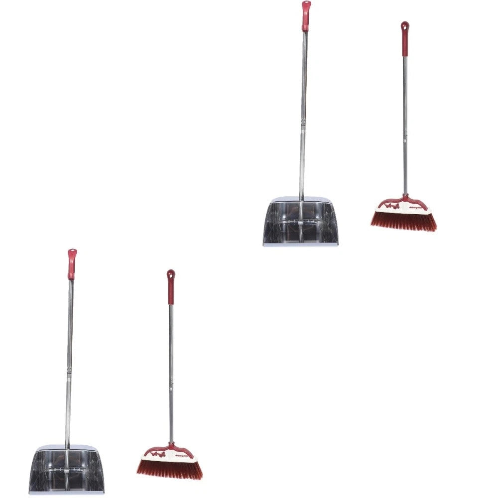 2 Sets Stainless Steel Broom Dustpan and Sweeping Brush Office with