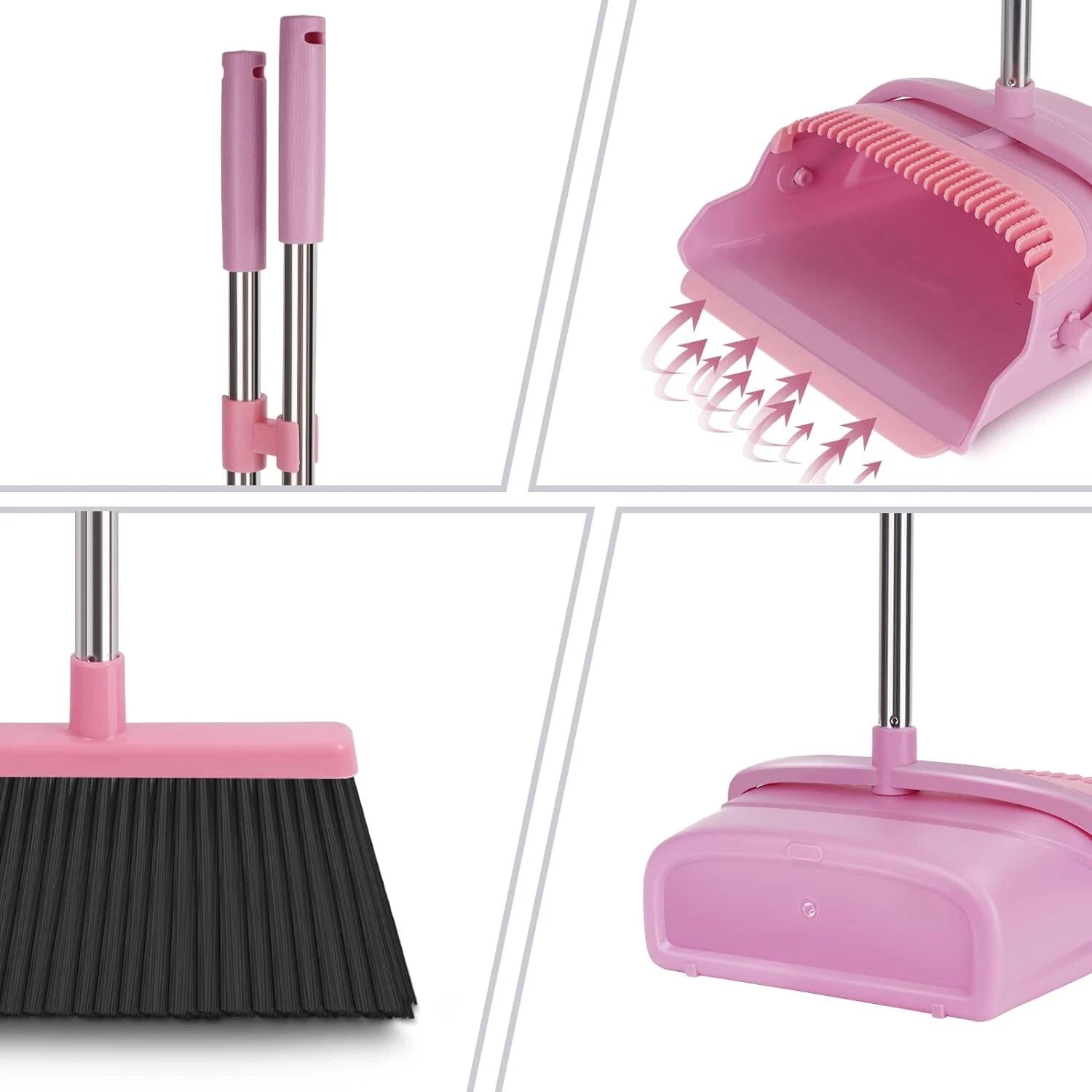 Broom  Dustpan Set Home Office Indoor&Outdoor  Stand Up Broom Dustpan (Pink)