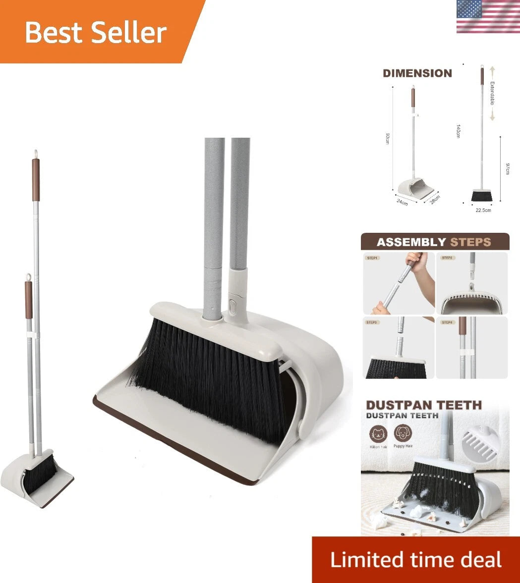 54" Long Handled Broom & Dustpan Set - Efficient Cleaning in Brown & White