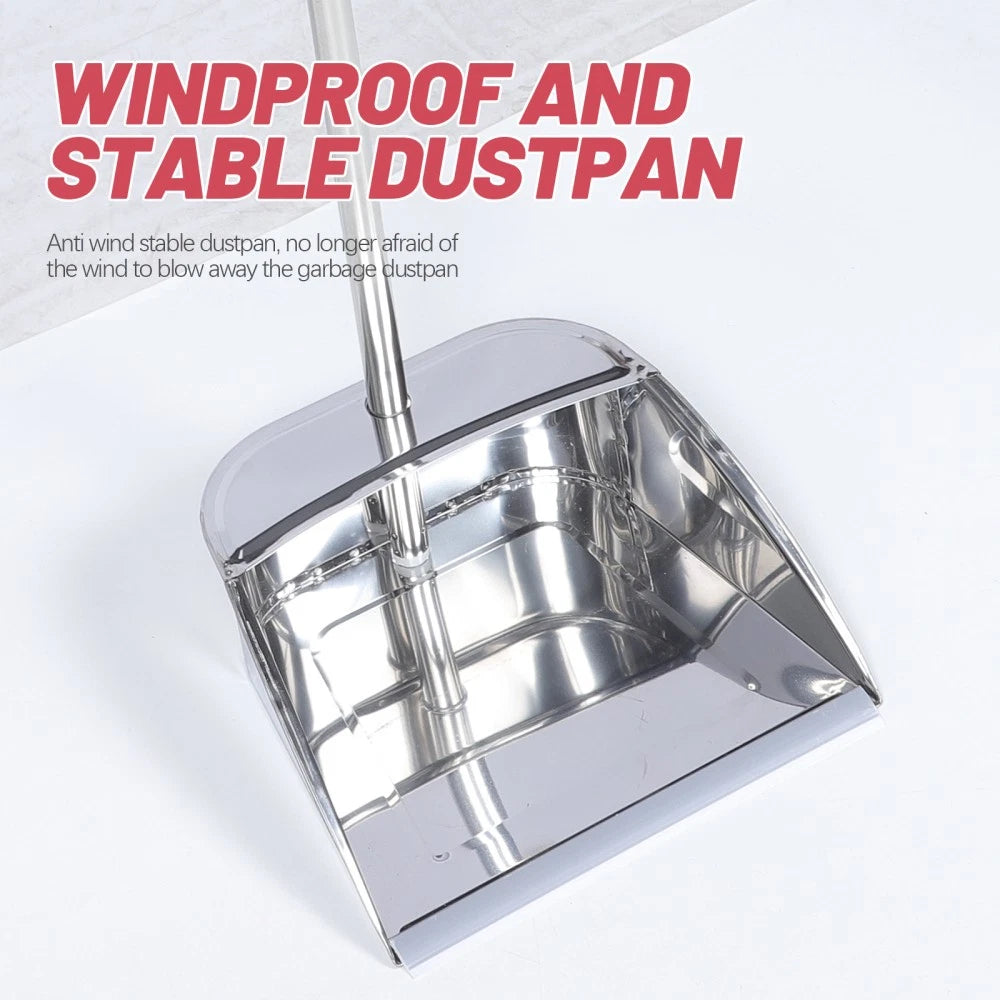 2 Sets Stainless Steel Broom Dustpan and Sweeping Brush Office with