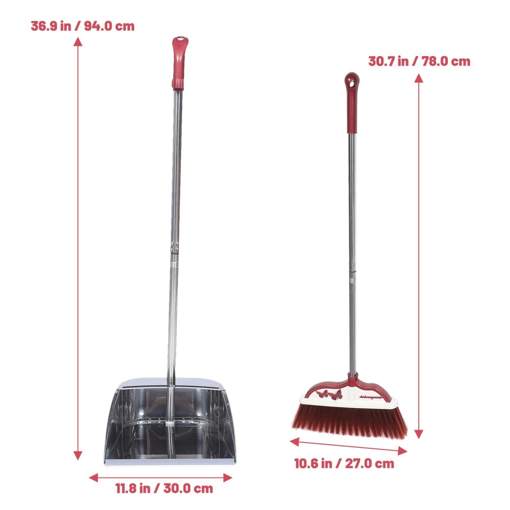 2 Sets Stainless Steel Broom Dustpan and Sweeping Brush Office with