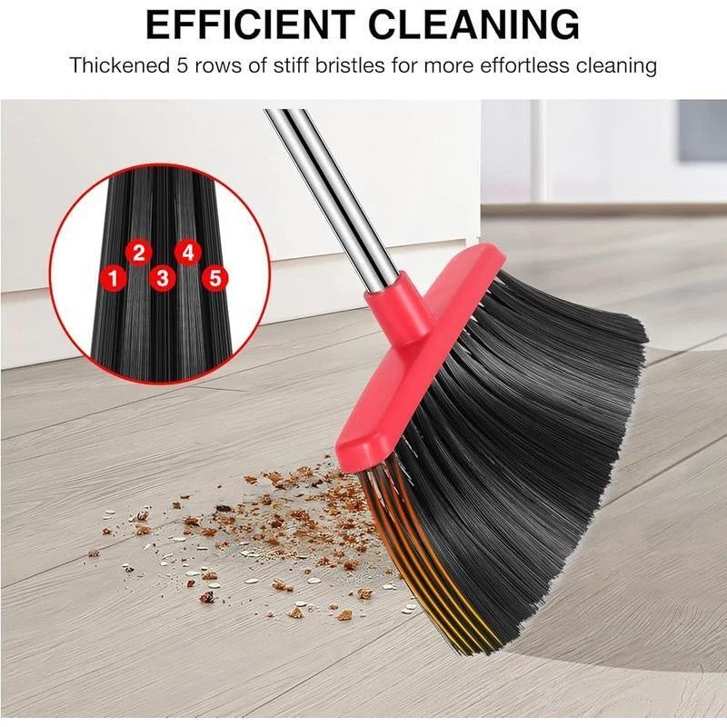 Adjustable Long Handle Broom Dustpan Combo W/ Built-in Teeth Easy Cleaning New