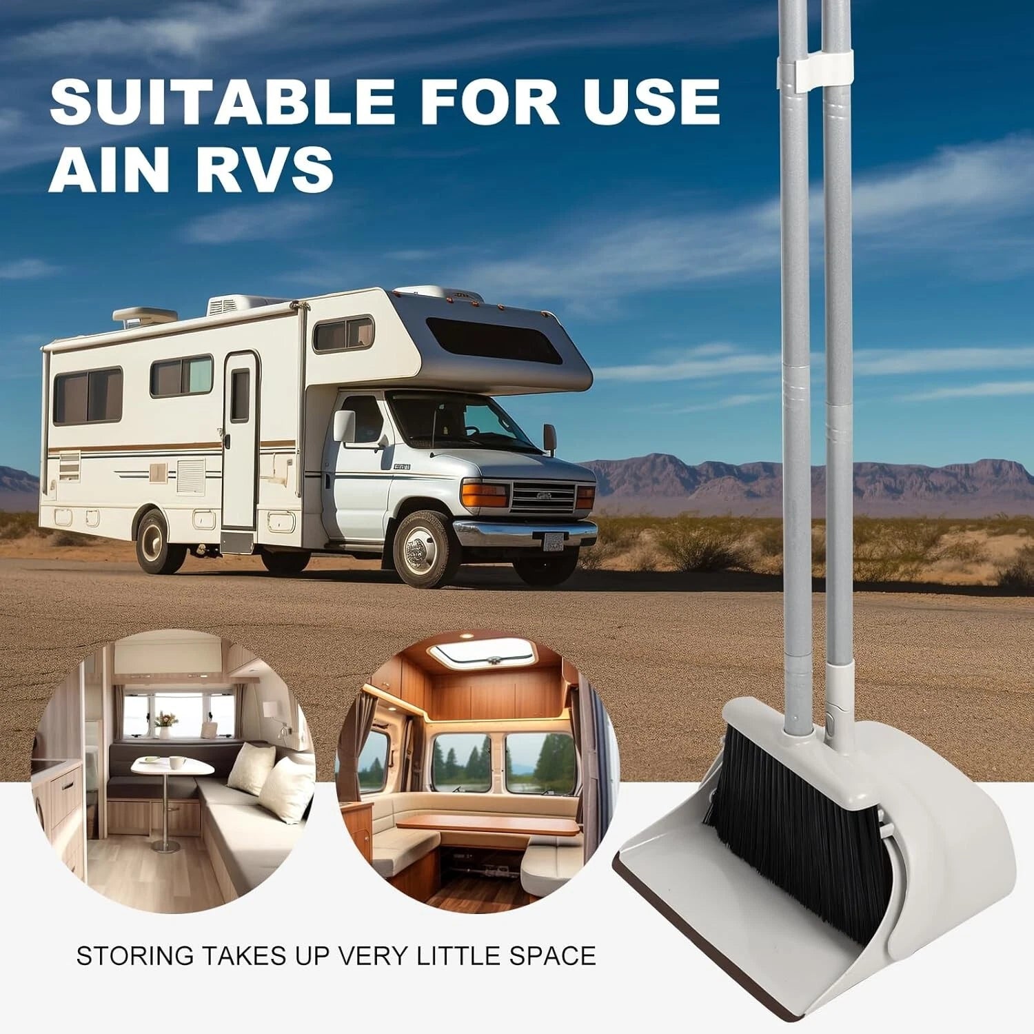 54" Long Handled Broom & Dustpan Set - Efficient Cleaning in Brown & White