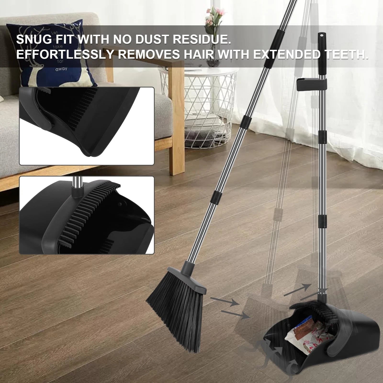 Broom and Dustpan Set 55" Long Handle Large Combo for Kitchen Lobby Office Indoo