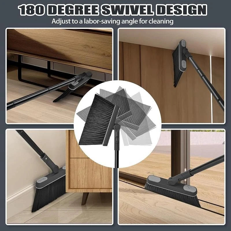 Broom & Dustpan Set Extendable Swivel Brush Comb Teeth Cleaning Multifunctional