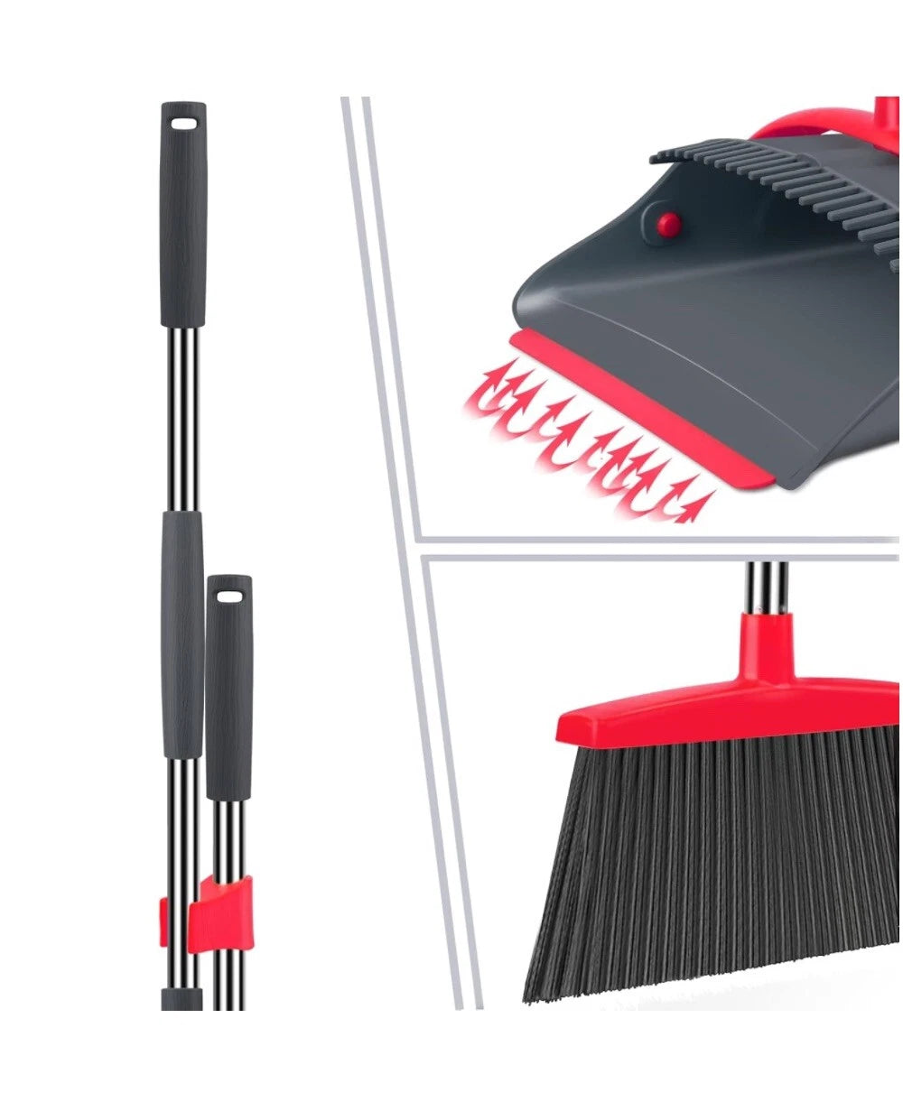 51"Stainless Steel Handle Broom with Dustpan Combo set for Kitchen Office Garden