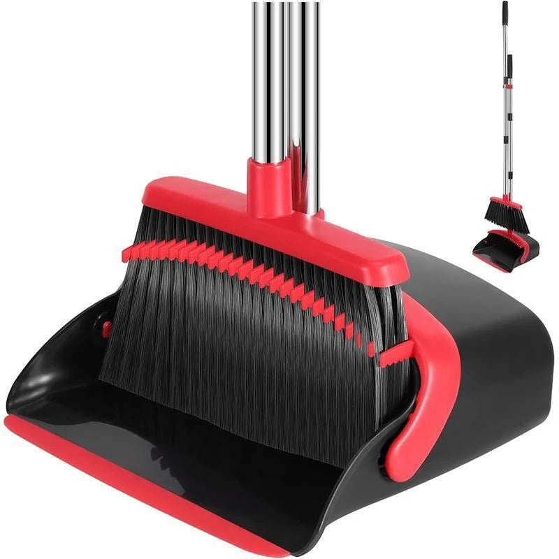 Adjustable Long Handle Broom Dustpan Combo W/ Built-in Teeth Easy Cleaning New