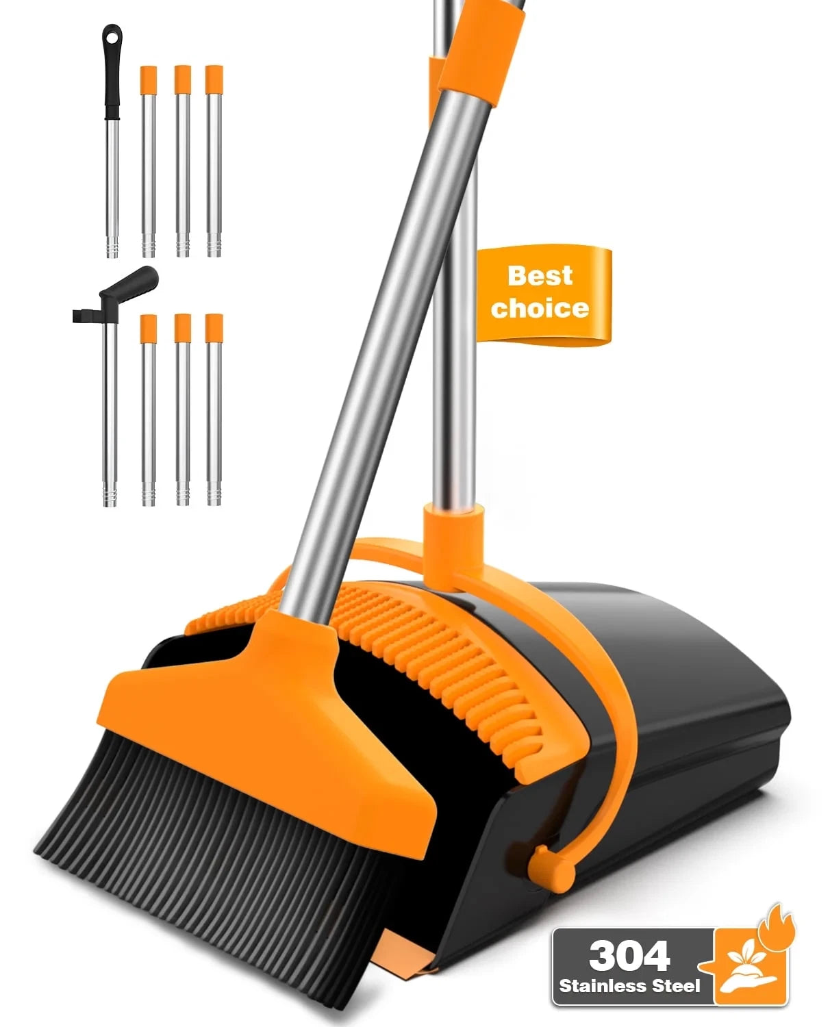 Broom and Dustpan Set for Home, Stainless Steel Ergonomics 50" Long Handle Broom