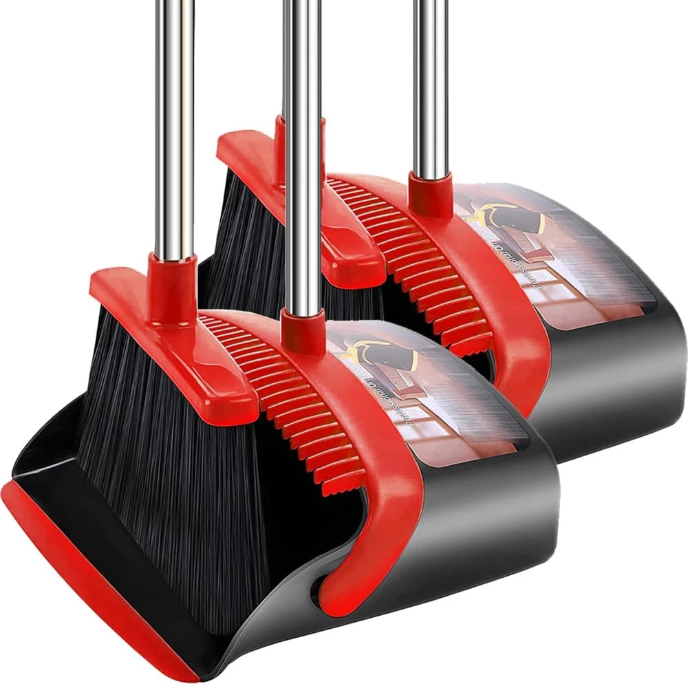 2-Pack is More economical,Broom and Dustpan, with 52" Long Handle, Dustpan Te...