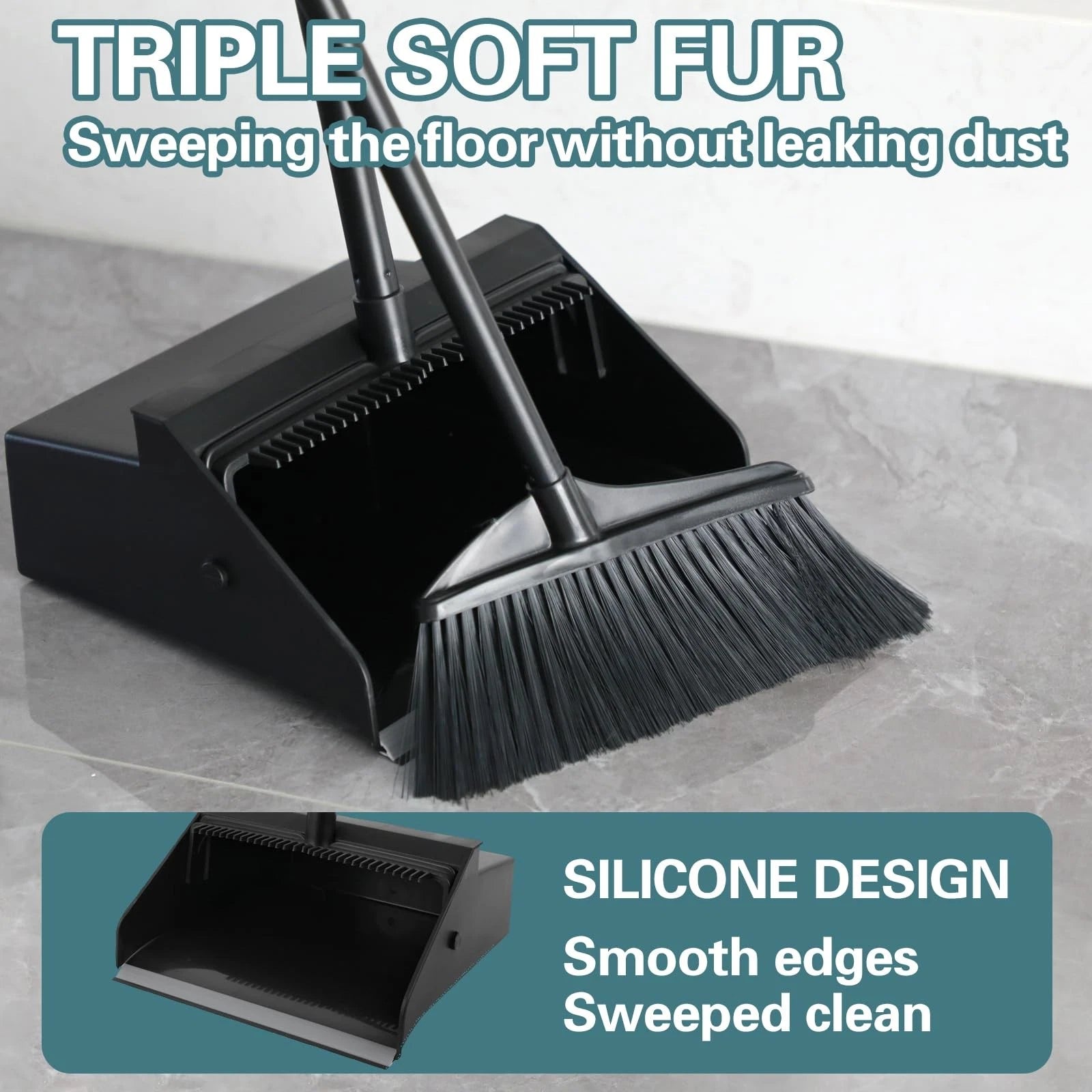 Broom and Dustpan Combo Set Large Long Handle Stiff Bristles for Indoor Outdoor