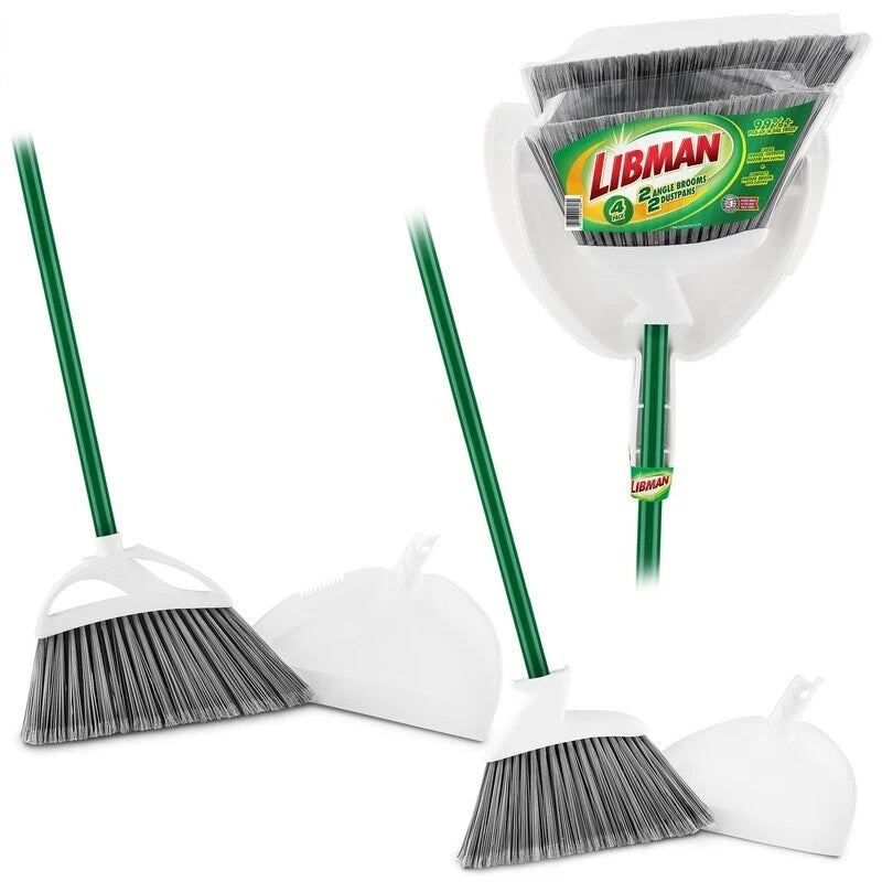 Angle Broom & Dust Pan Set Heavy Duty Cleaning Tools Indoor & Outdoor Use Green