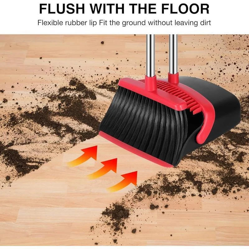 Adjustable Long Handle Broom Dustpan Combo W/ Built-in Teeth Easy Cleaning New
