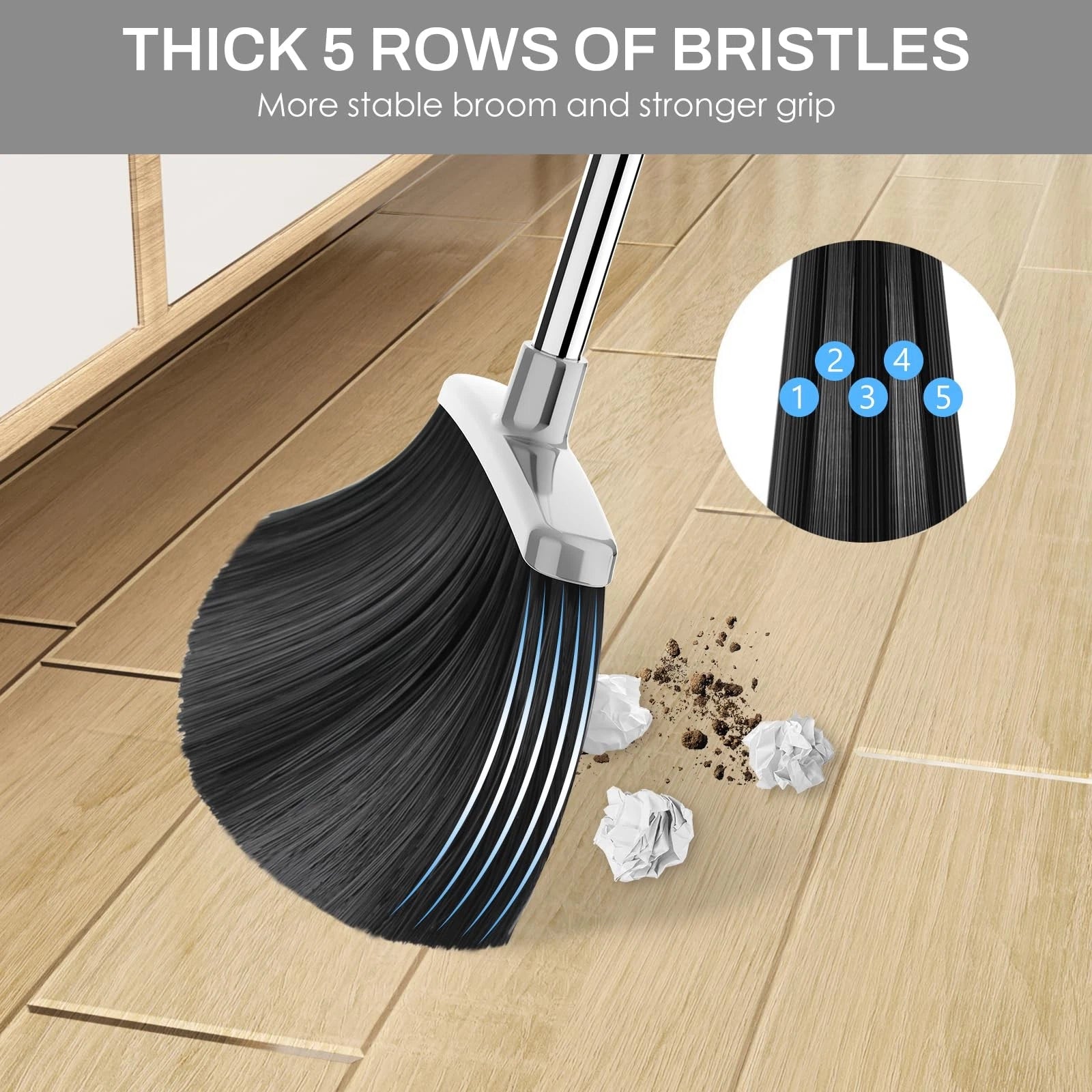 Broom and Dustpan Set for Home 51-in Long Adjustable Handle Angle Broom and D...