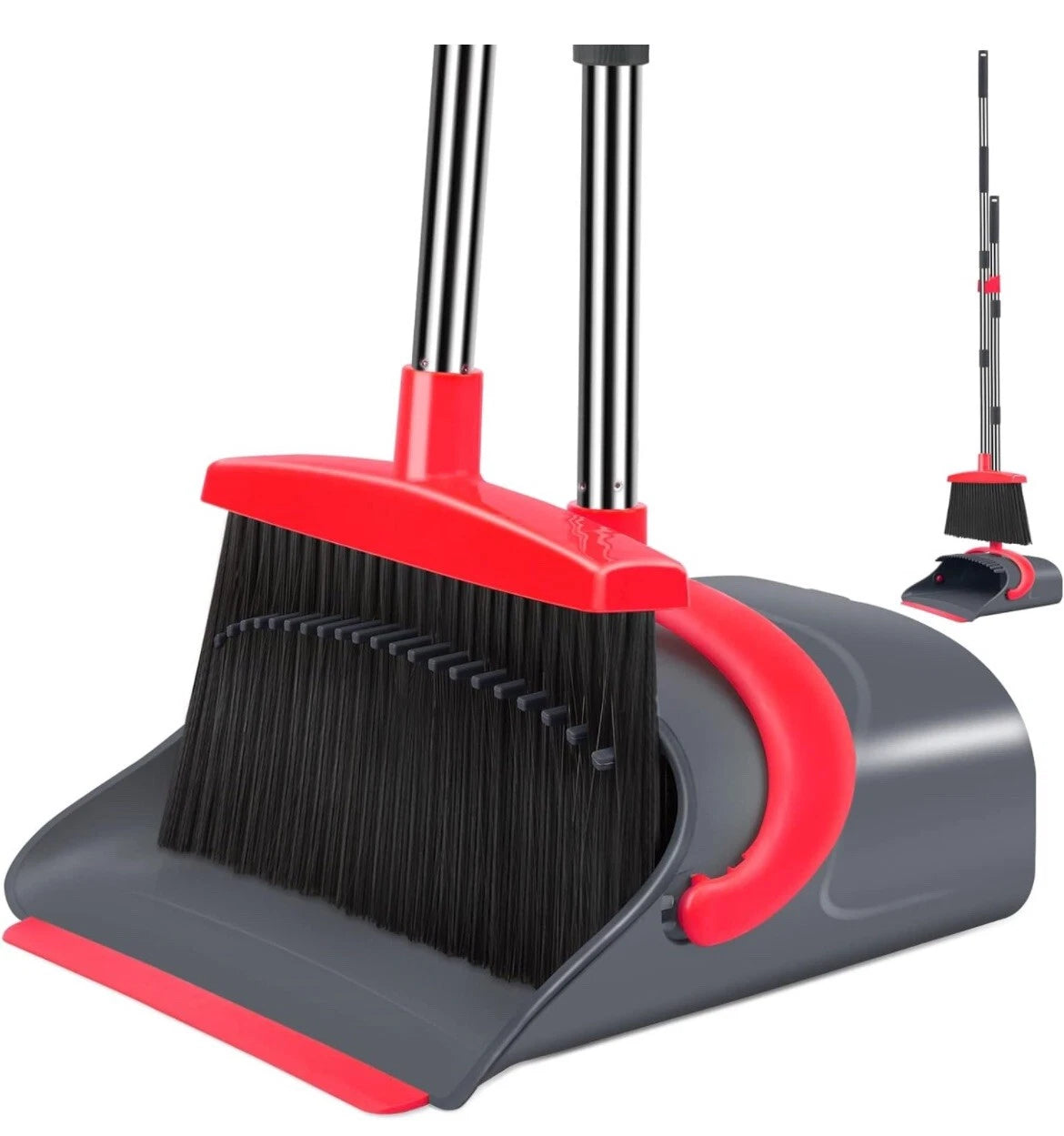 51"Stainless Steel Handle Broom with Dustpan Combo set for Kitchen Office Garden