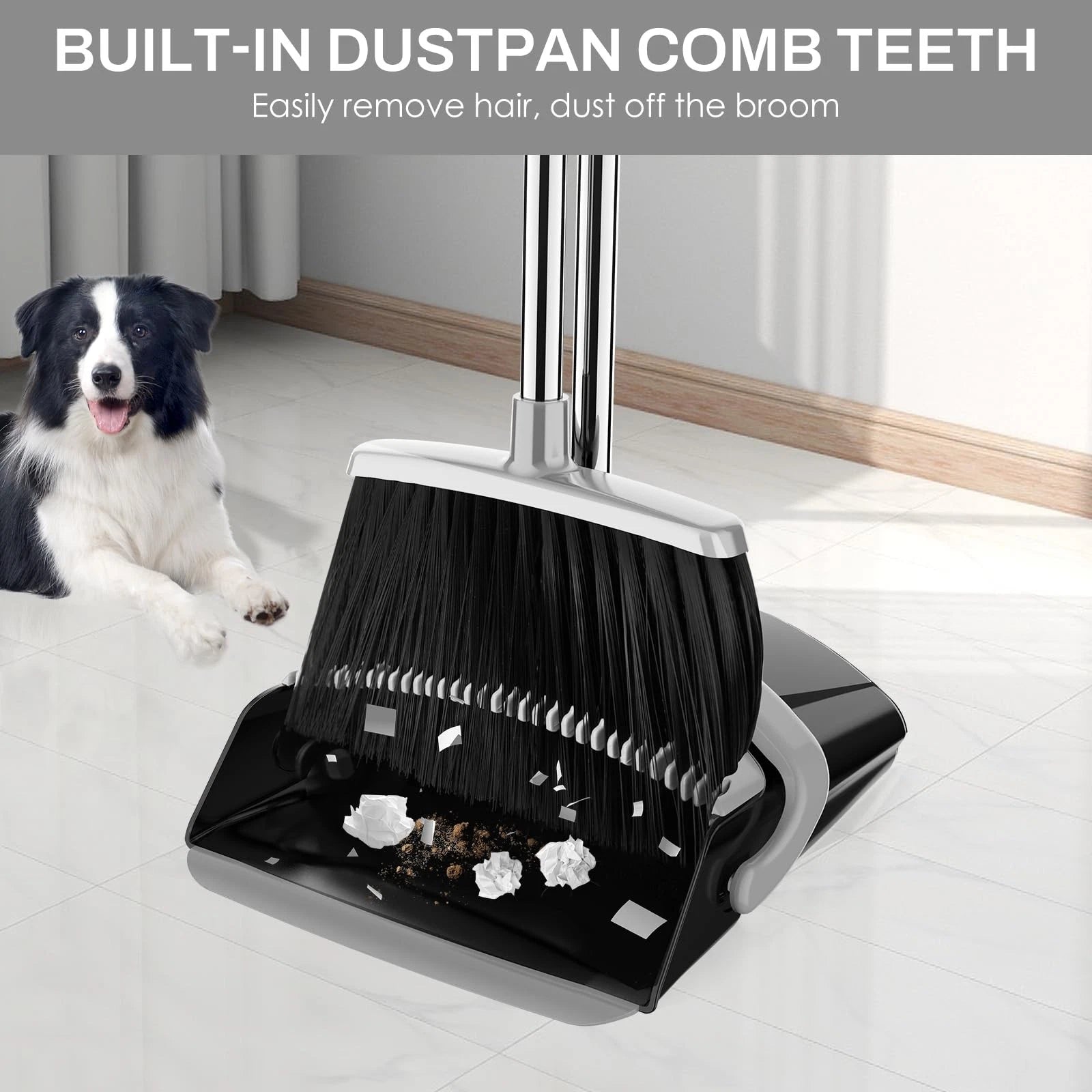 Broom and Dustpan Set for Home 51-in Long Adjustable Handle Angle Broom and D...