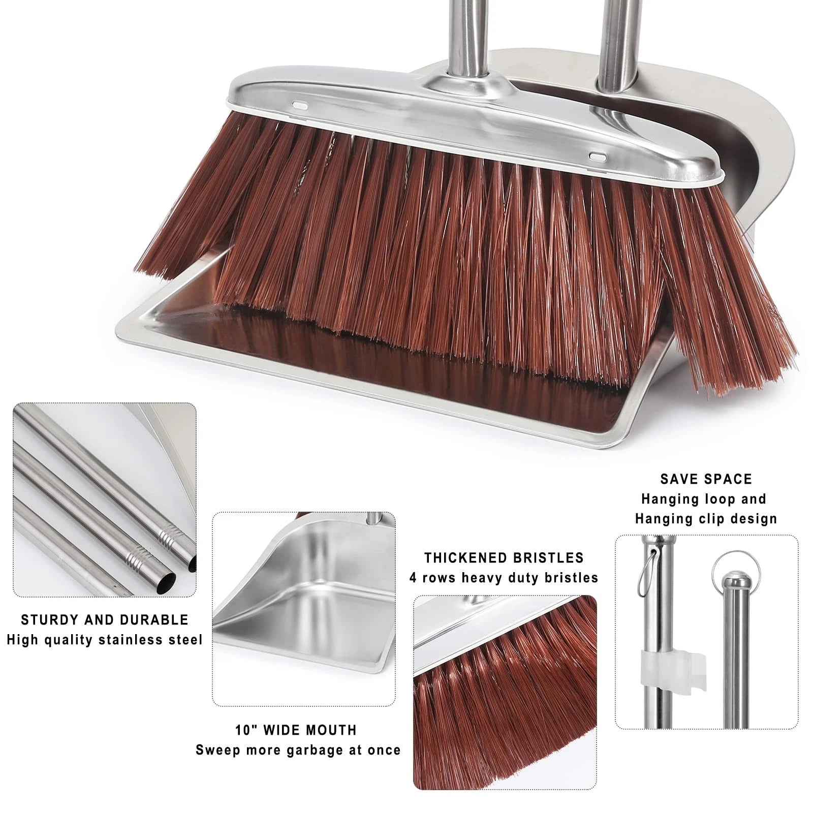 Broom and Dustpan Set for Home, 56" Kitchen Broom with Dustpan Combo Set, Hea...