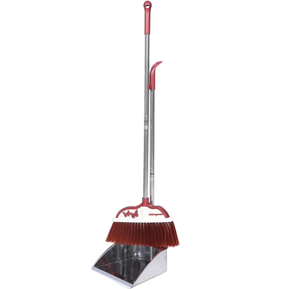 2 Sets Stainless Steel Broom Dustpan and Sweeping Brush Office with