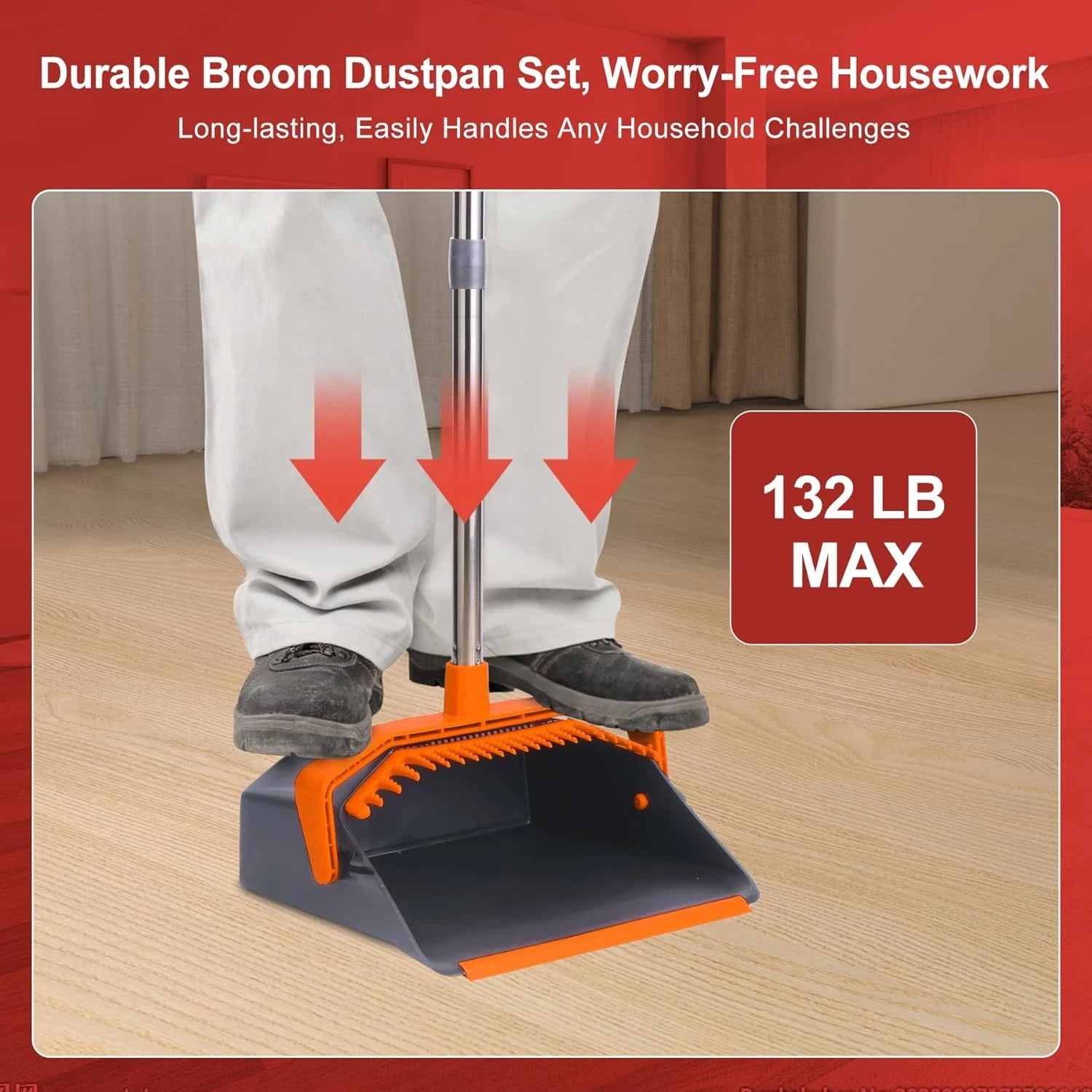Broom and Dustpan Set with 51" Handle, Upright Combo for Home & Pet Hair