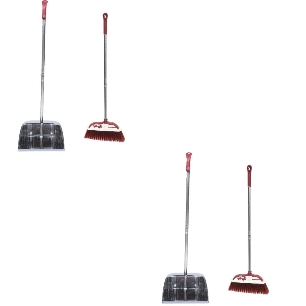 2 Sets Stainless Steel Broom Dustpan and Sweeping Brush Office with