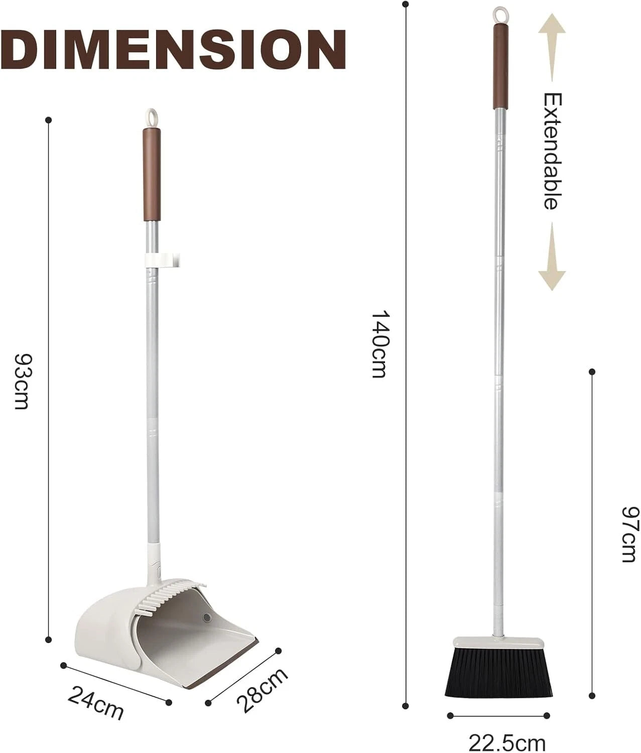 54" Long Handled Broom & Dustpan Set - Efficient Cleaning in Brown & White