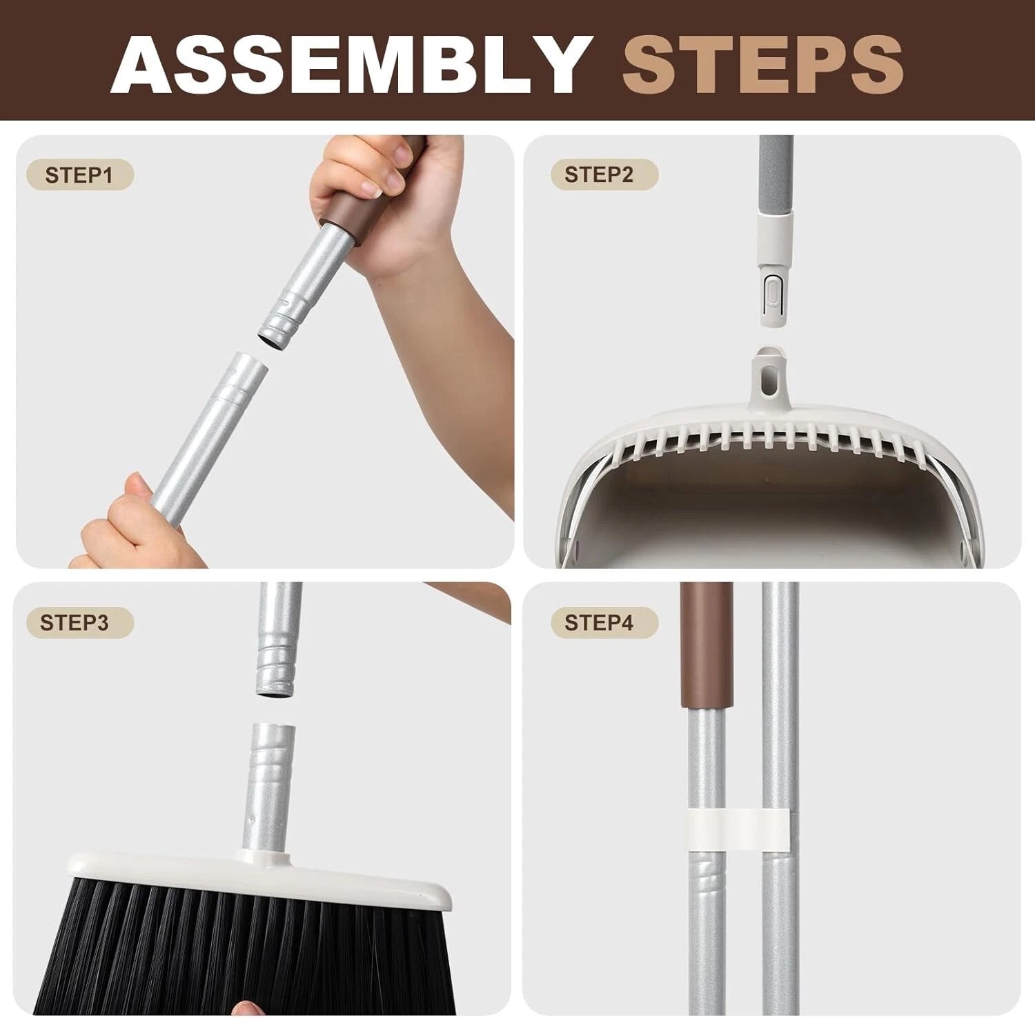 54" Long Handled Broom & Dustpan Set - Efficient Cleaning in Brown & White