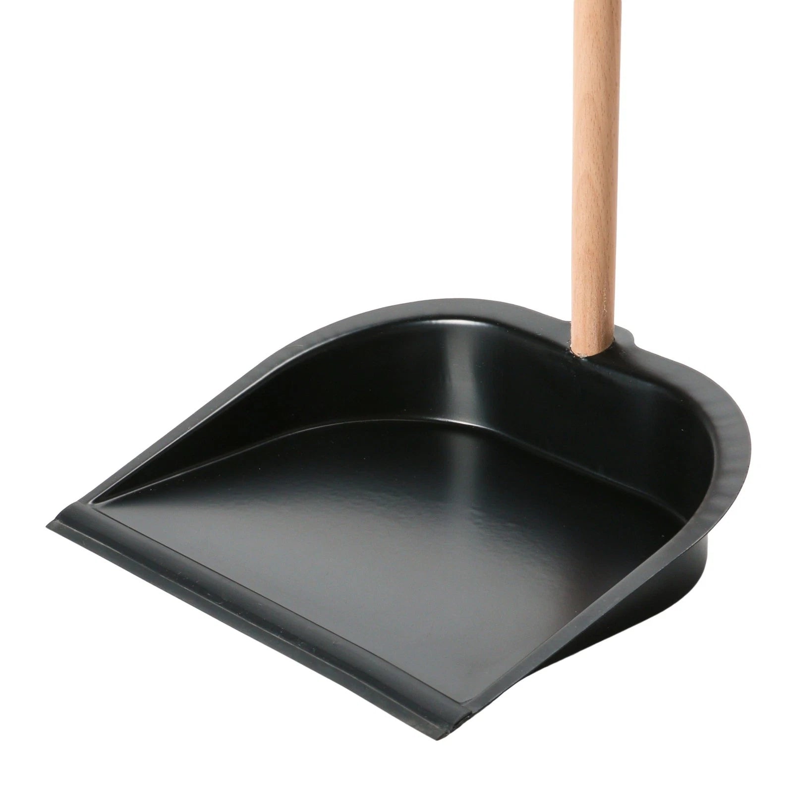 Beech Wood Broom & Standing Metal Dust Pan, Natural & Black, Set of 2