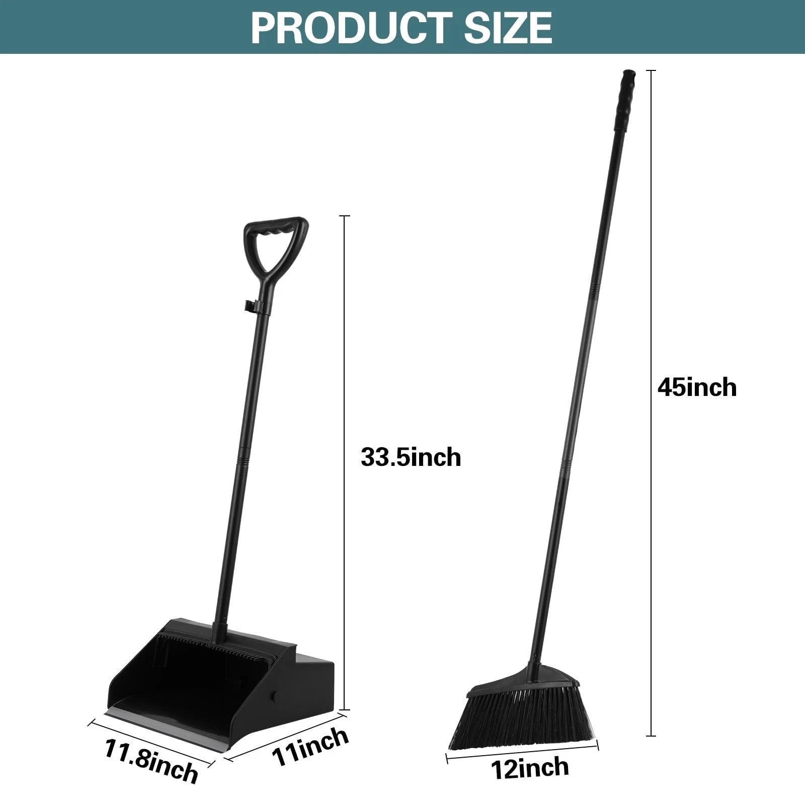 Broom and Dustpan Combo Set Large Long Handle Stiff Bristles for Indoor Outdoor