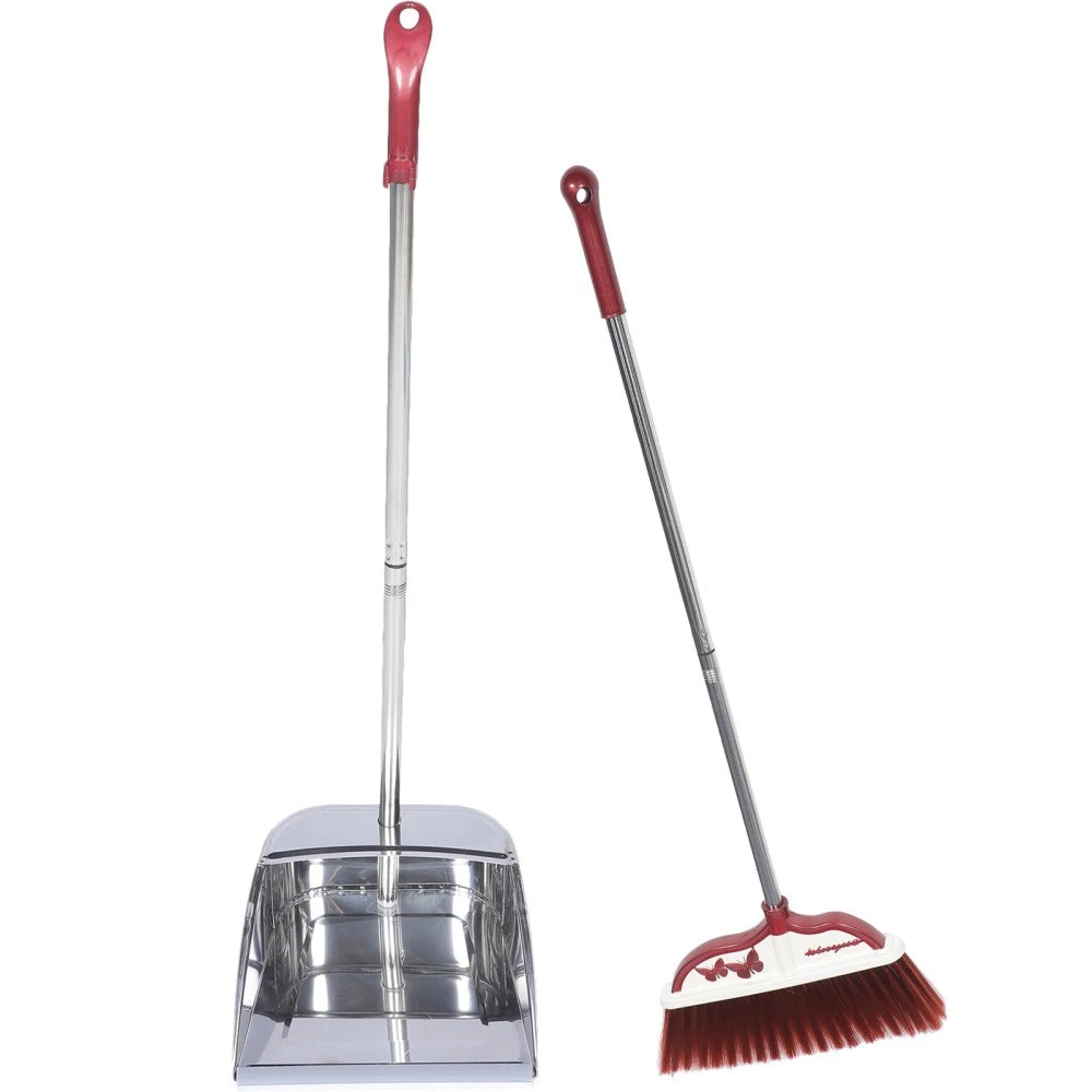 2 Sets Stainless Steel Broom Dustpan and Sweeping Brush Office with