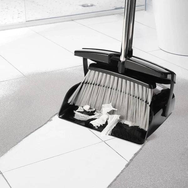 Broom and Dustpan Set for Home with Lid Indoor Upright Black
