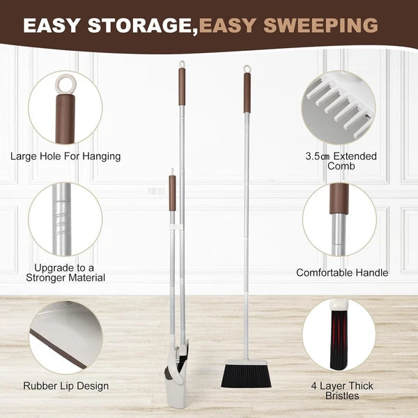 54" Long Handled Broom & Dustpan Set - Efficient Cleaning in Brown & White