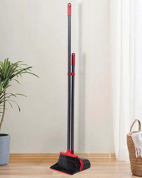 Broom and Dustpan Set for Home, Upgrade 52" Long Handle with Stand Up Dustpan