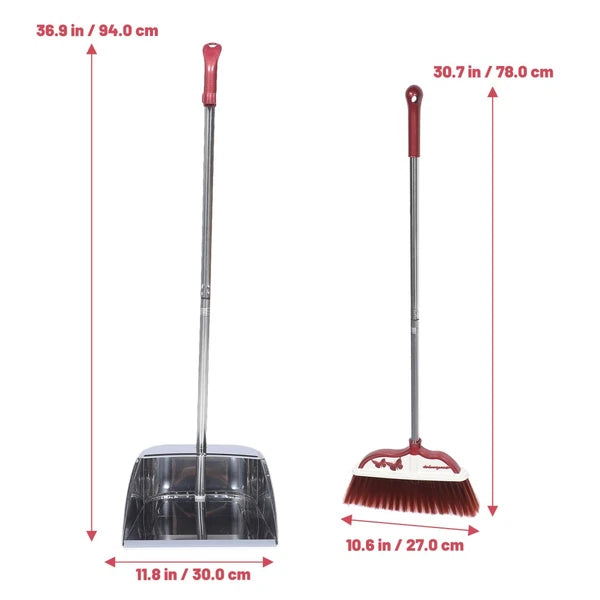 2 Sets Stainless Steel Broom Dustpan and Sweeping Brush Office with