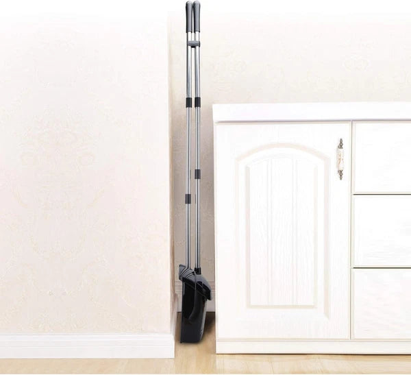 Broom and Dustpan Set for Home with Lid Indoor Upright Black