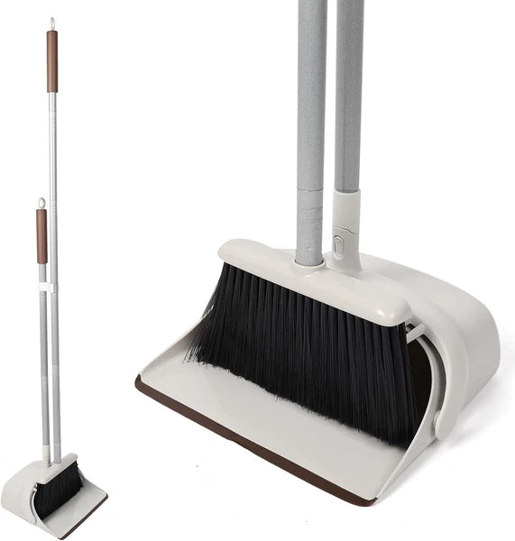 54" Long Handled Broom & Dustpan Set - Efficient Cleaning in Brown & White