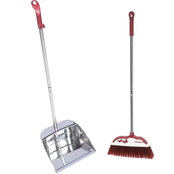 2 Sets Stainless Steel Broom Dustpan and Sweeping Brush Office with