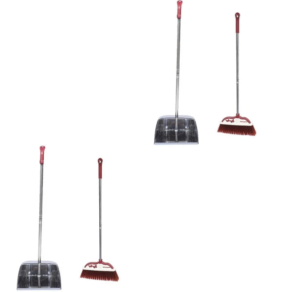 2 Sets Stainless Steel Broom Dustpan and Sweeping Brush Office with