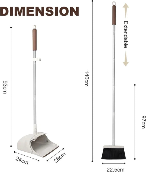 54" Long Handled Broom & Dustpan Set - Efficient Cleaning in Brown & White