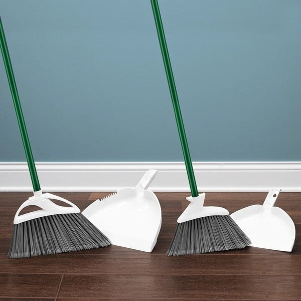 Angle Broom & Dust Pan Set Heavy Duty Cleaning Tools Indoor & Outdoor Use Green