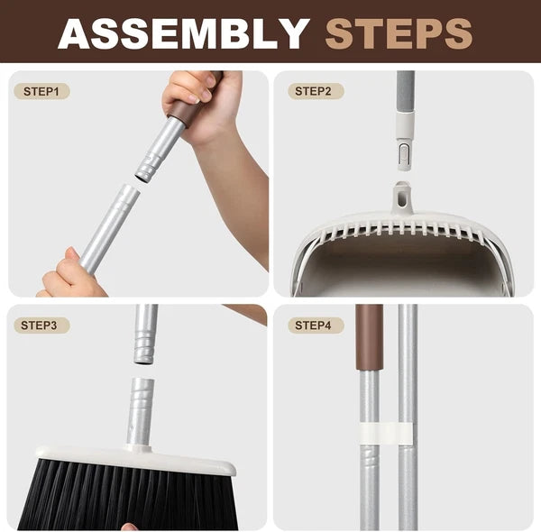 54" Long Handled Broom & Dustpan Set - Efficient Cleaning in Brown & White