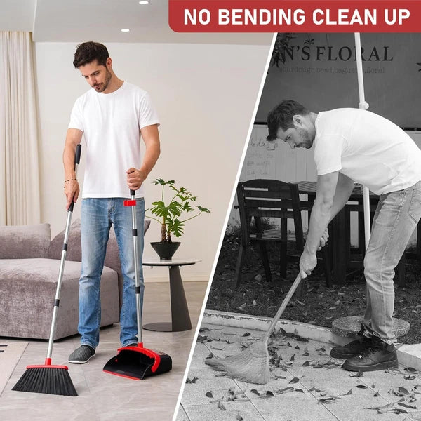Adjustable 54-in Broom & Dustpan Set with Teeth for Hair Cleaning
