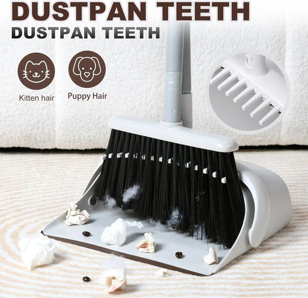 54" Long Handled Broom & Dustpan Set - Efficient Cleaning in Brown & White