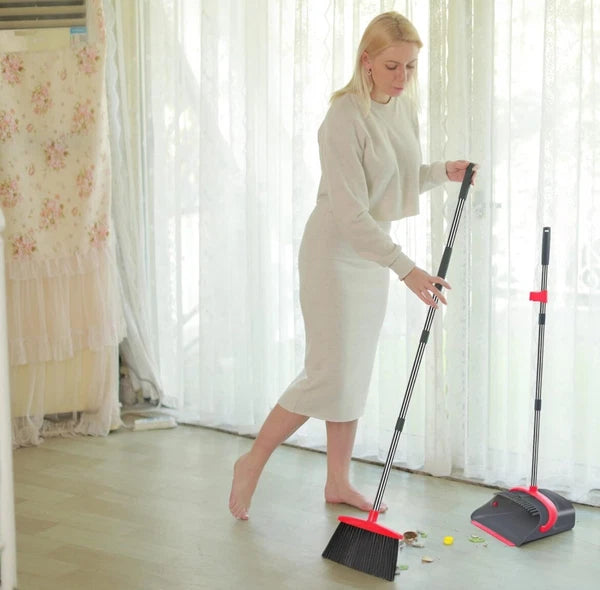 51"Stainless Steel Handle Broom with Dustpan Combo set for Kitchen Office Garden