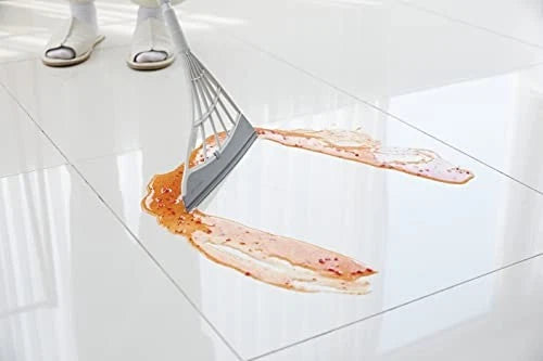 and Dustpan Set - All-Surface Silicone Broom & Squeegee for Indoor Black