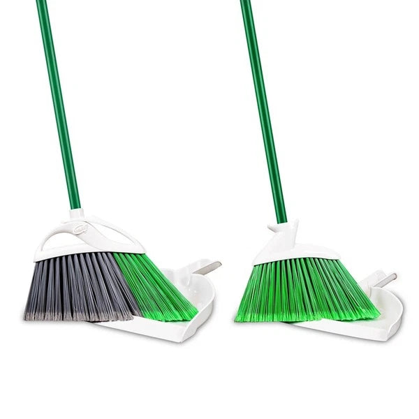 Angle Broom & Dust Pan Set Heavy Duty Cleaning Tools Indoor & Outdoor Use Green