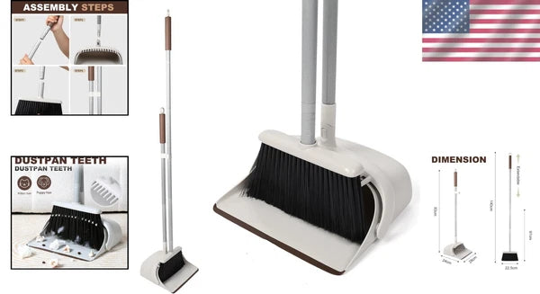 54" Long Handled Broom & Dustpan Set - Efficient Cleaning in Brown & White