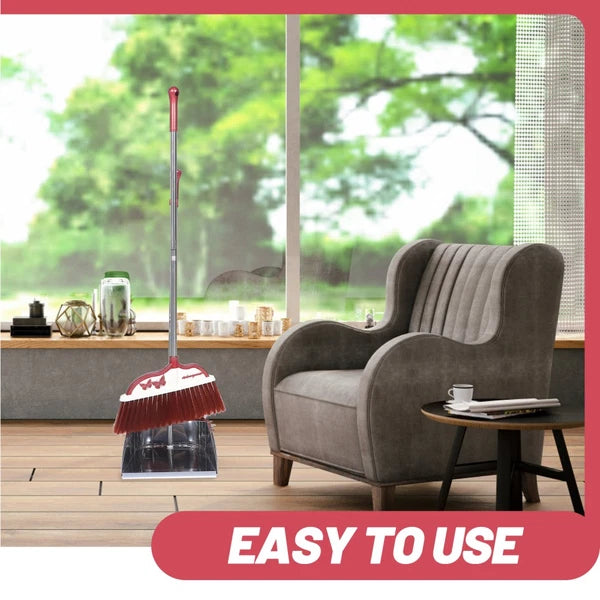 2 Sets Stainless Steel Broom Dustpan and Sweeping Brush Office with