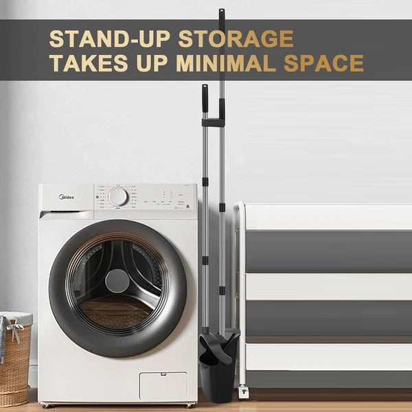 55" Long Handle Broom & Self-Cleaning Dustpan Set in Elegant Black