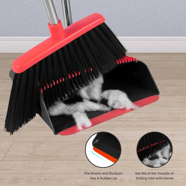 Adjustable 54-in Broom & Dustpan Set with Teeth for Hair Cleaning