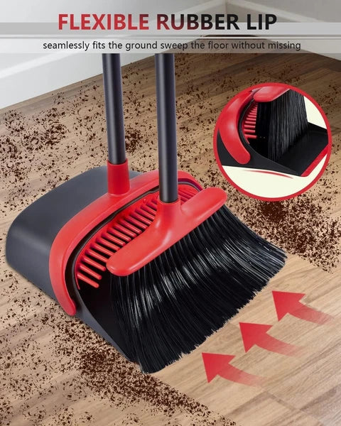 Broom and Dustpan Set for Home, Upgrade 52" Long Handle with Stand Up Dustpan